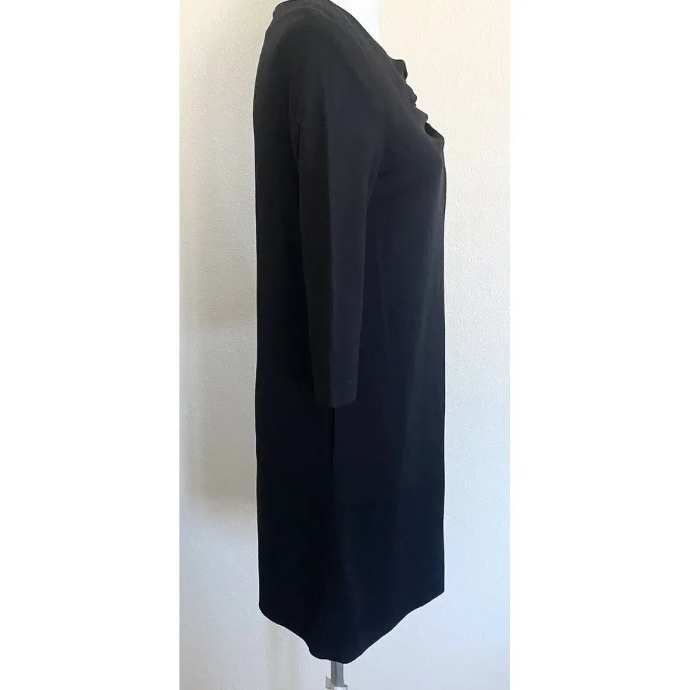 Kate‎ Spade Dress Women 4 Black Excellent 3/4 Sleeve Pleated Neck Ponte Sheath